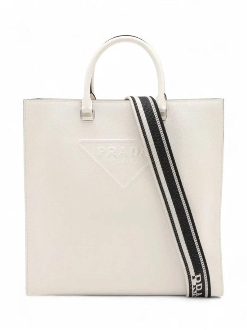 Authentic Prada Tote Bag Triangle Embossed Saffiano Leather Shoulder bag White